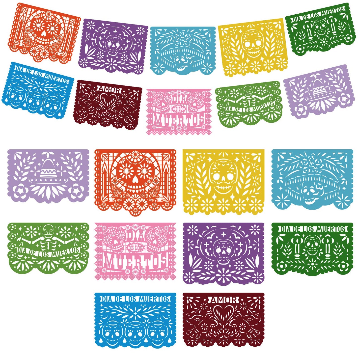 60 Pieces Mexican Party Banners Altar De Ofrendas Supplies Kit Dia De Los Muertos Day of The Dead Decoration Cinco de Mayo Papel