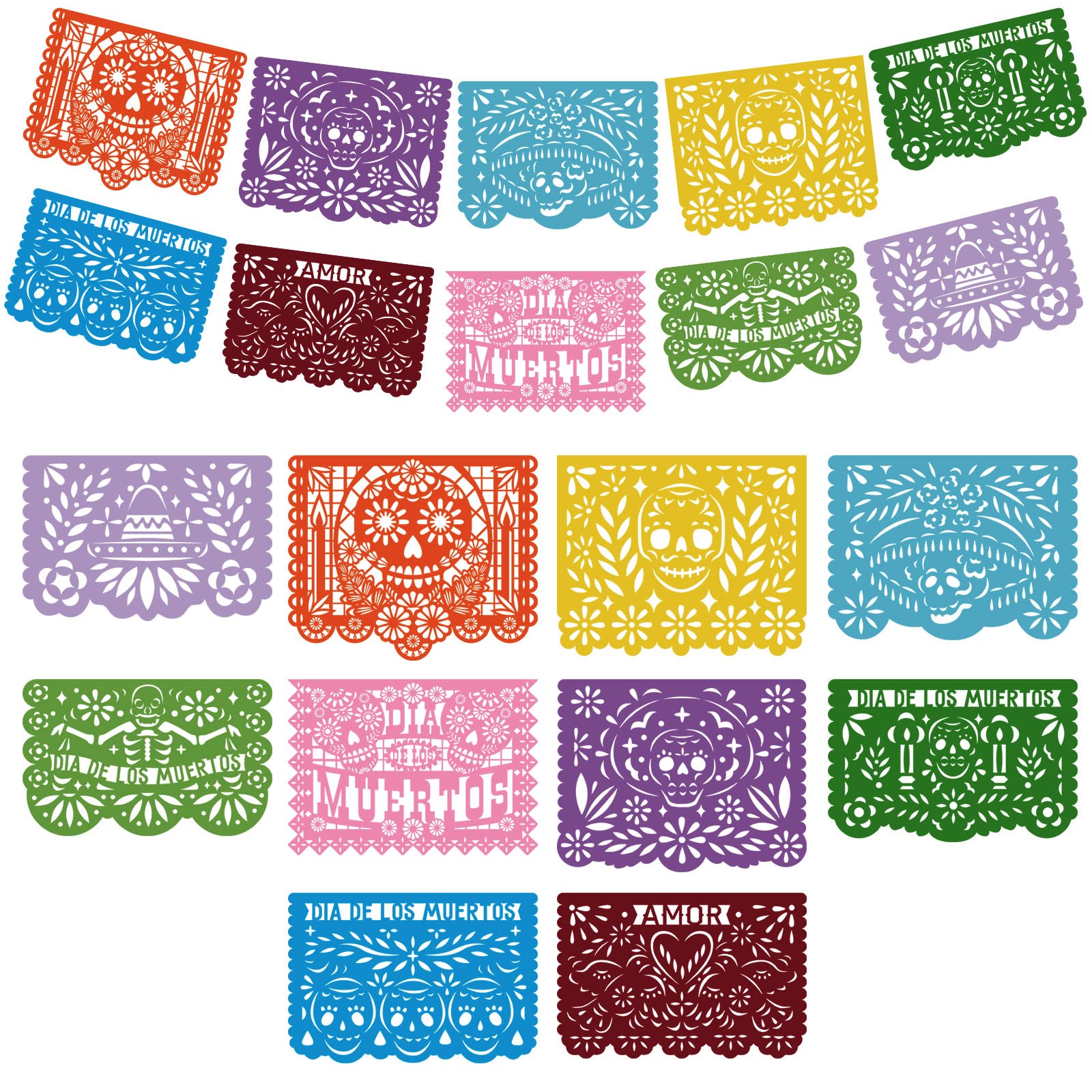 60 Pieces Mexican Party Banners Altar De Ofrendas Supplies Kit Dia De Los Muertos Day of The Dead Decoration Cinco de Mayo Papel