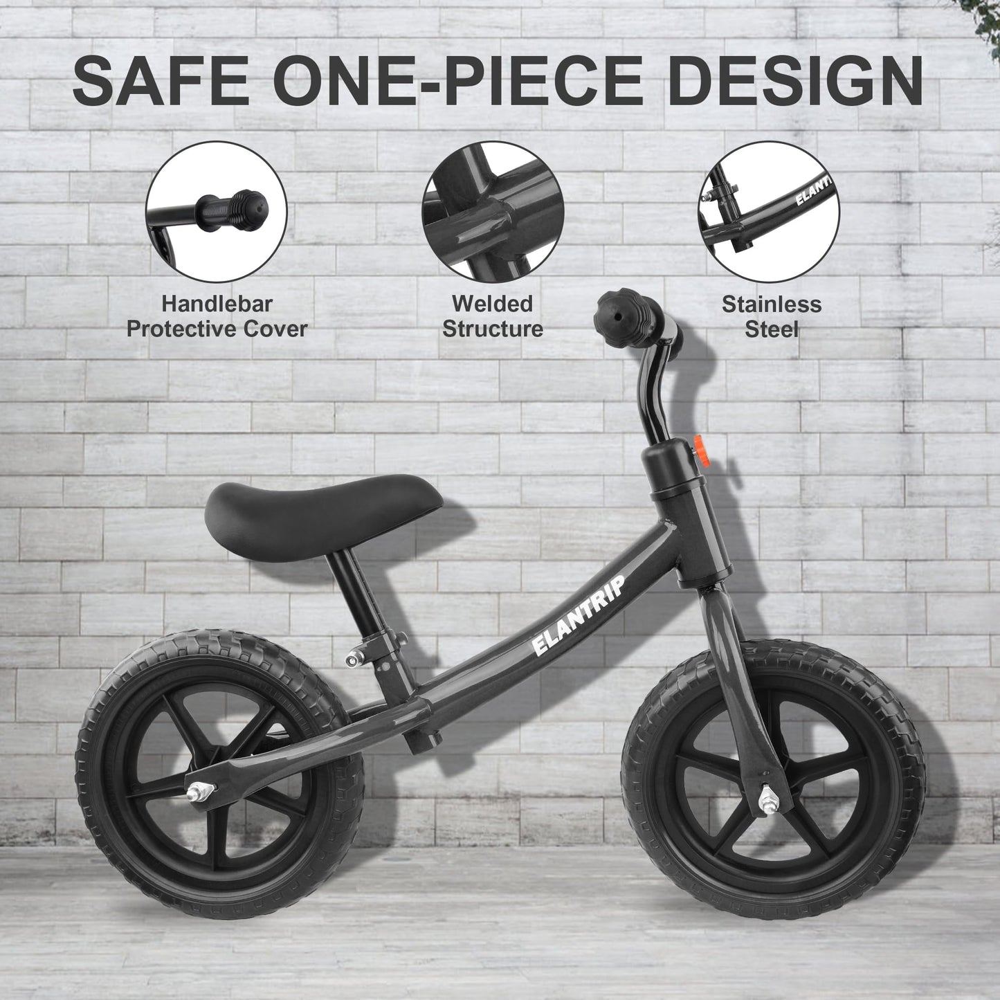 Elantrip Balance Bike, Lightweight Black Toddler Bike For 1-3 Year Old Boys, Birthday Gift Toys For 1-3 Year Old Boys And Girls, No Pedal Bikes For Kids With Adjustable Handlebar And Seat