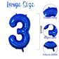 Number 3 Balloon 40 Inch, Dark Blue Big Number Balloon, Giant Foil 3 Balloons Number, Helium 3Rd Birthday Balloons For Kids Boys