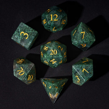 UDIXI 7-Piece Glass DND Dice Set, Moss Agate Glass RPG Dice with Gift Case, Perfect for Dungeons and Dragons RPG and Tabletop Ga