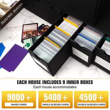 Qlouni Trading Card Storage Box, Includes 9-600 Ct Boxes & 48 Card Dividers, 9000+ Trading Card Organizer For Collectible Card G