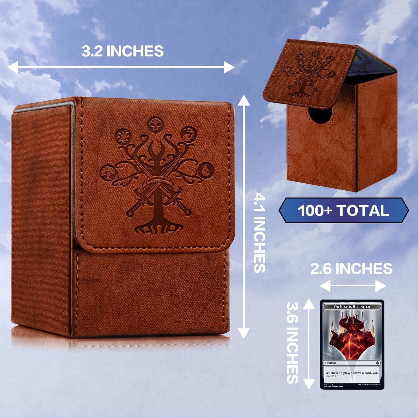 PROMAXIBINDER MTG Card Deck Box  Commander Deck Box Fits 100 Single Sleeved Cards  Storage for TCG/MTG Crads  PU Leather Strong Magenet (Brickred  Tree)