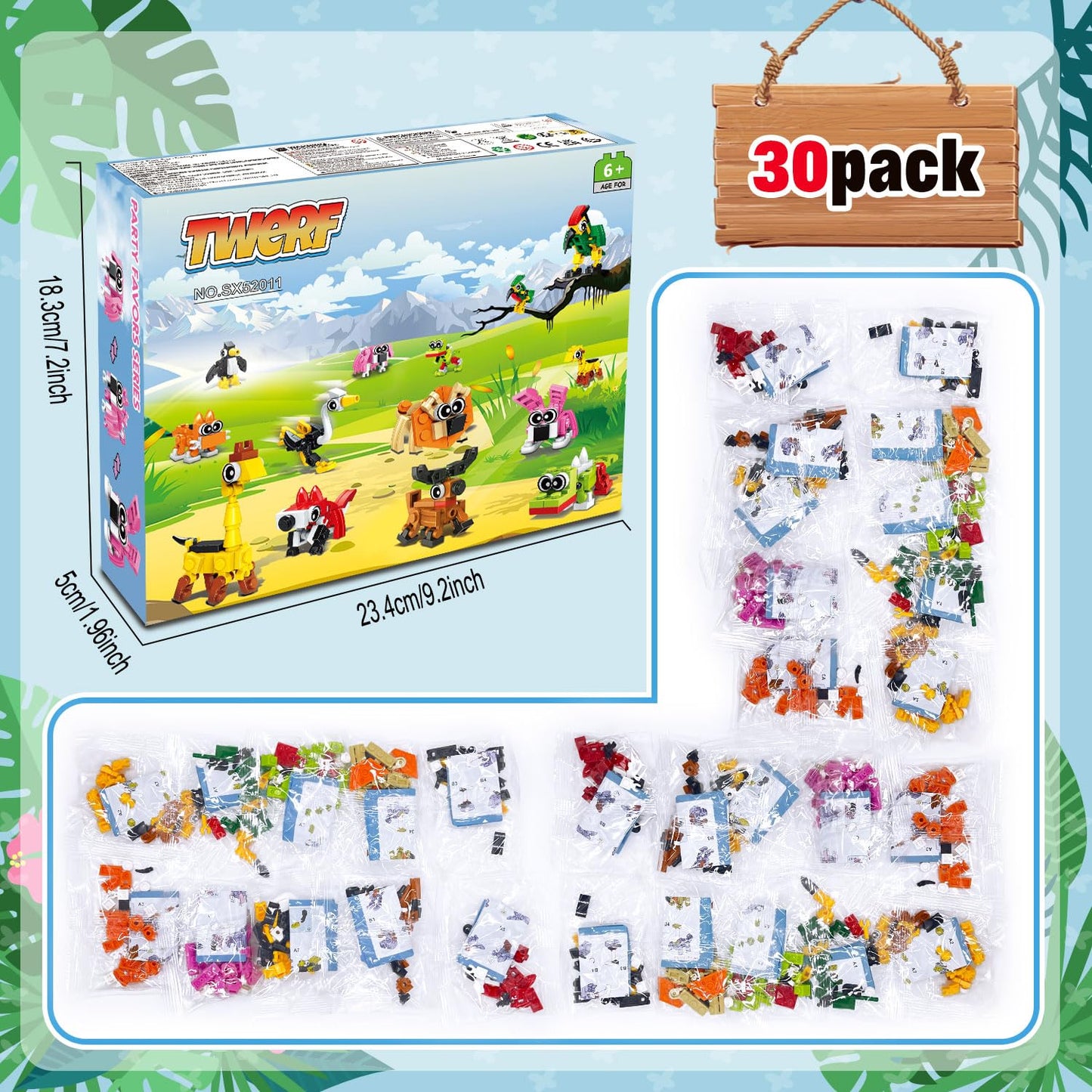 Twerf Party Favors For Kids- 30 Pack Mini Animals Building Blocks Set, Goody Bags Stuffers, Small Toys For Kids Prizes, Christma