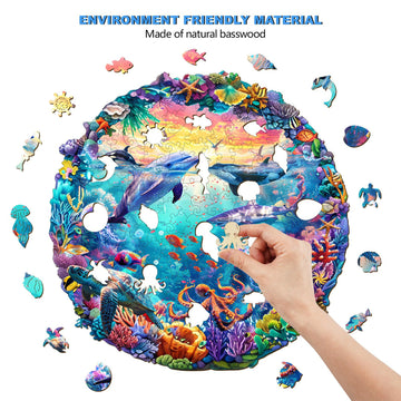 NANFUNCF Wooden Puzzles for mature-themeds(300 Pieces) Marine Animal Puzzle-Irregular Wood Puzzles mature-themed-Unique Shape Wooden Puzzle  Christmas Puzzle Gifts for Seniors Women DIY Puzzle Lovers