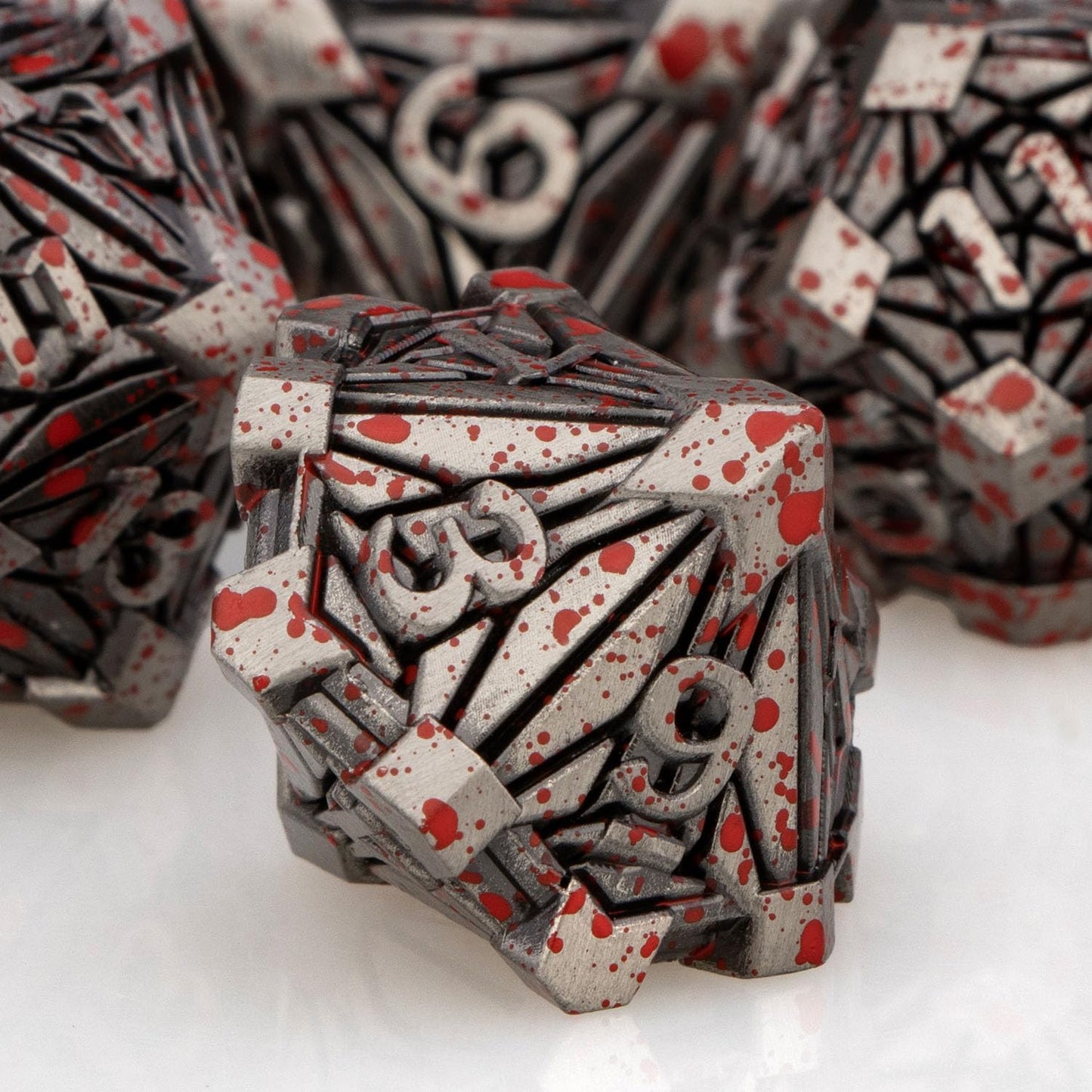 ORIFANTOU Metal DND Dice Set Dungeons and Dragons Dice with Box, Blood Spatter Debris D&D Dice RPG D and D Dice Role Playing Gam