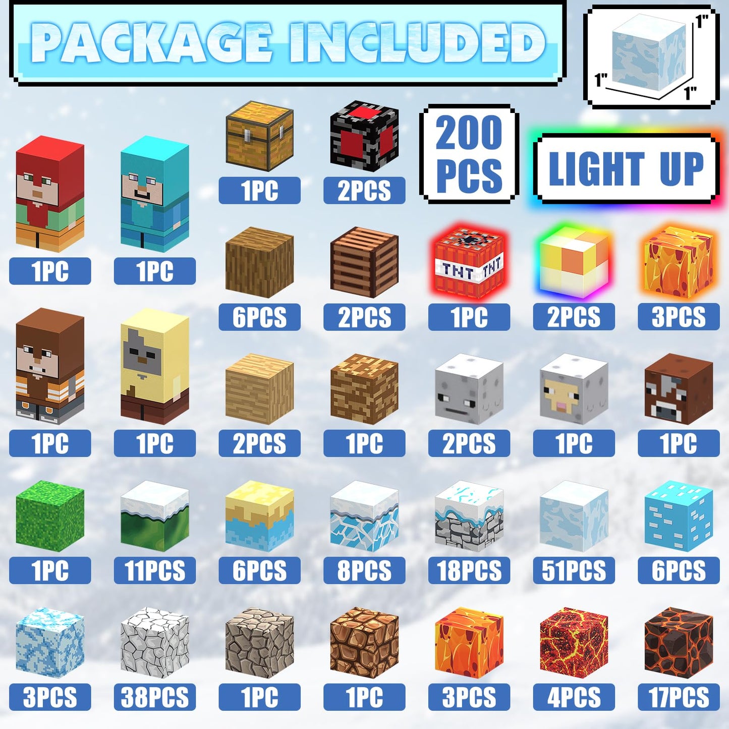 Aidyvoi 200Pcs Magnetic Blocks Building Toys, Light Up Frozen Toy Building Blocks Set Magnet Cubes For Toddlers 3+, Build Frozen