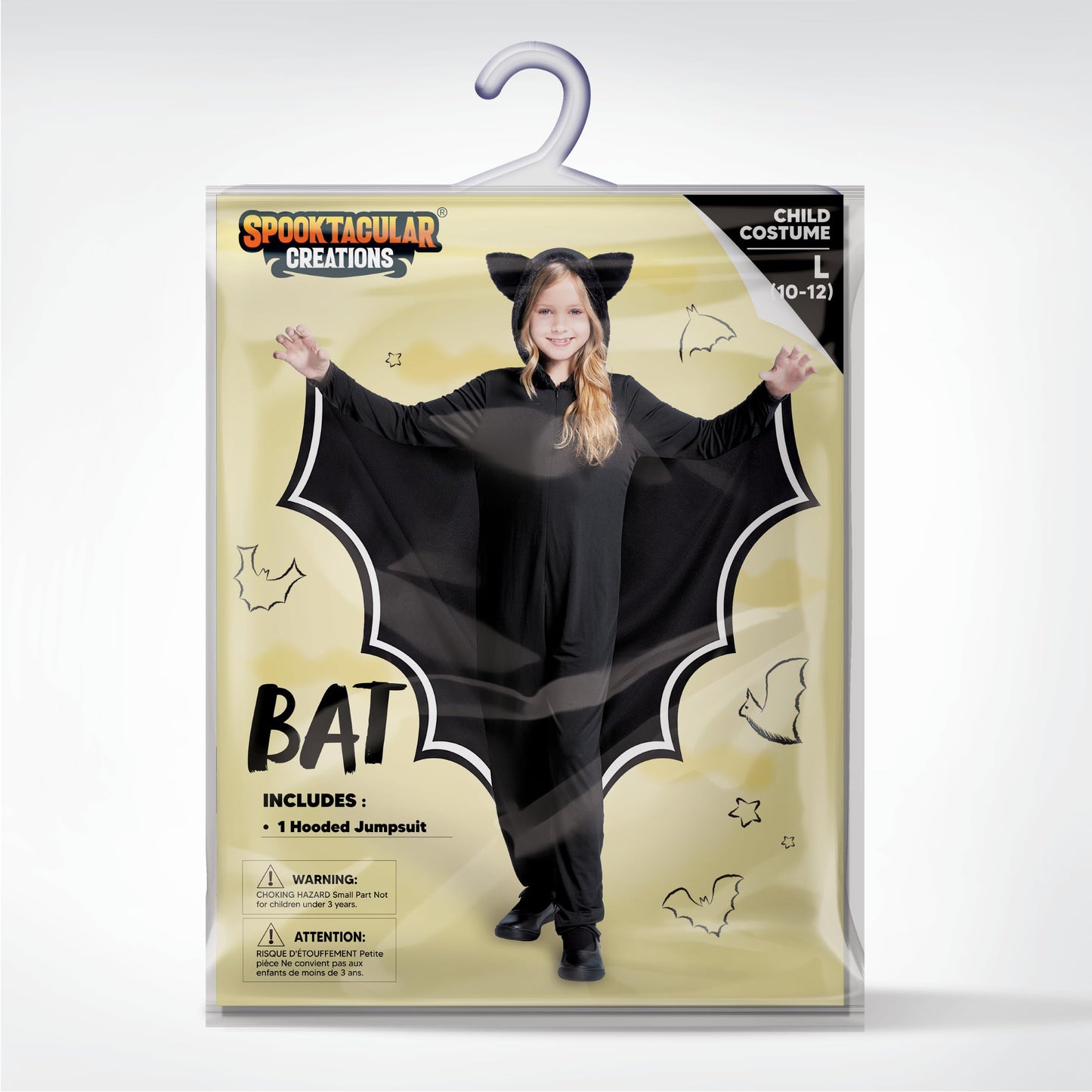 Spooktacular Creations Halloween Kid Bat Costume Glow in the Dark  Bat Wings Costume  Black Bat Jumpsuit for Boy  Girls Halloween Dress Up-M