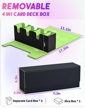Uaono Card Deck Box With Dice Tray For Mtg, 4 In 1 Card Deck Case Holds 600+ Unsleeved Cards, Strong Magnet Card Organizer Compatible With Yugioh Tcg Sports Cards (Black Green)