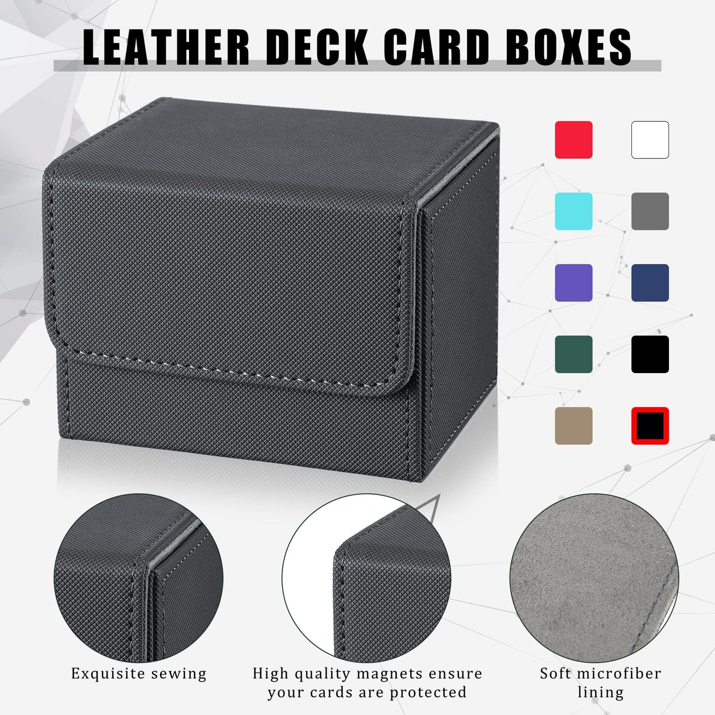 Vicenpal 10 Pieces Leather Deck Game Card Box Magnetic Card Game Box Case For 100 Plus Playing Cards, Card Storage Box Compatibl