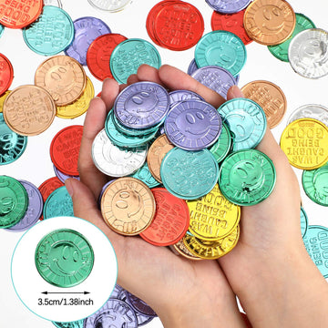 200 Pieces I was Caught being Good Incentive Coins Colorful Plastic Reward Coins School Teacher Reward and Prize Supplies Smile