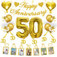 50th Anniversary Decorations Party Supplies Set of Happy Anniversary Photo Banner and Balloons,Hanging Swirls for 50 year Weddin