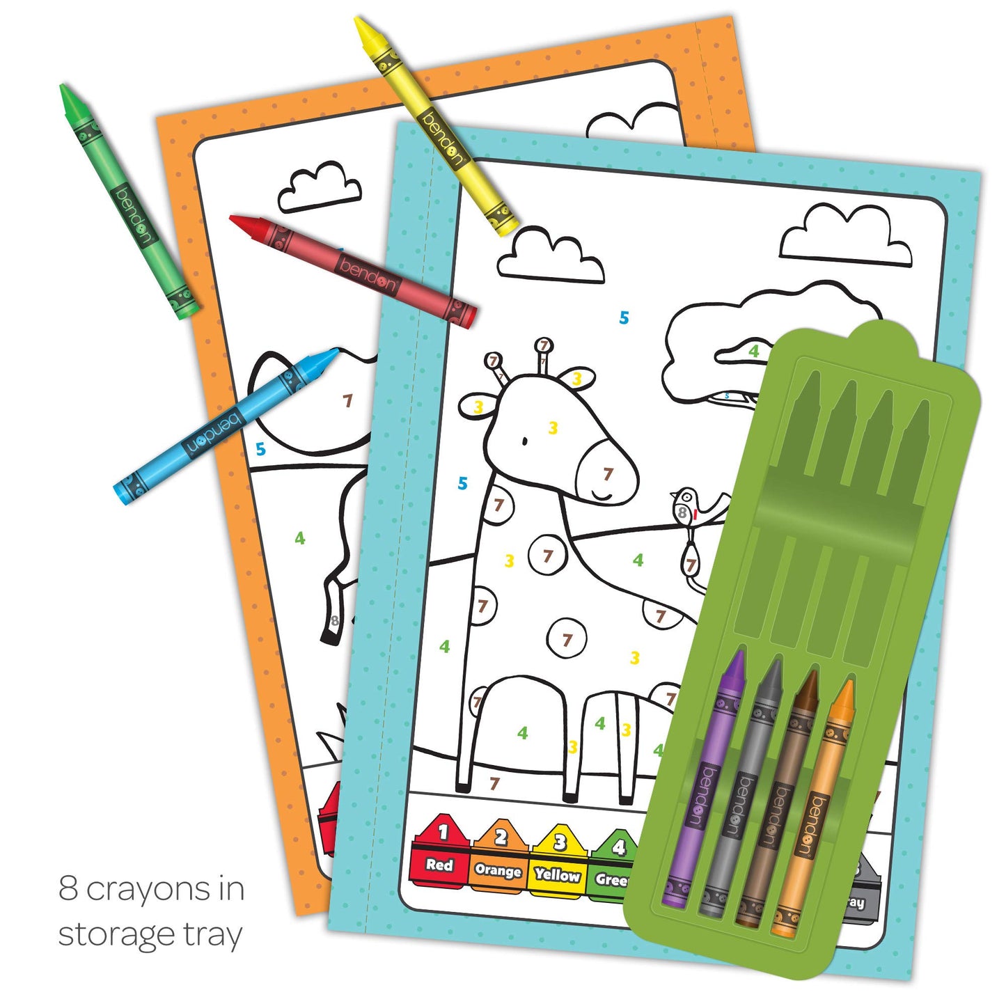Bendon 32-Page Color by Number Coloring and Activity Book with 8 Crayons 49931