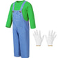 Mavoka Plumber Costume For Kids Shirt Overalls Glove Boys Halloween Party Cosplay 4-5T Green