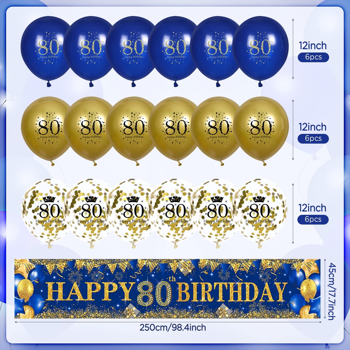 80Th Birthday Decorations For Men Women Blue And Gold,Navy Blue Gold Birthday Party Yard Banner 18 Pcs 80Th Happy Birthday Balloons For 80Th Anniversary Birthday Party Supplies Christmas Outdoor Decor
