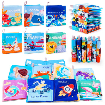 Looklebe Soft Baby Crinkle Book Set,6Pcs Bath Books,Nontoxic Fabric Soft Cloth Books For Babies,Early Education Toys Giftable,Id
