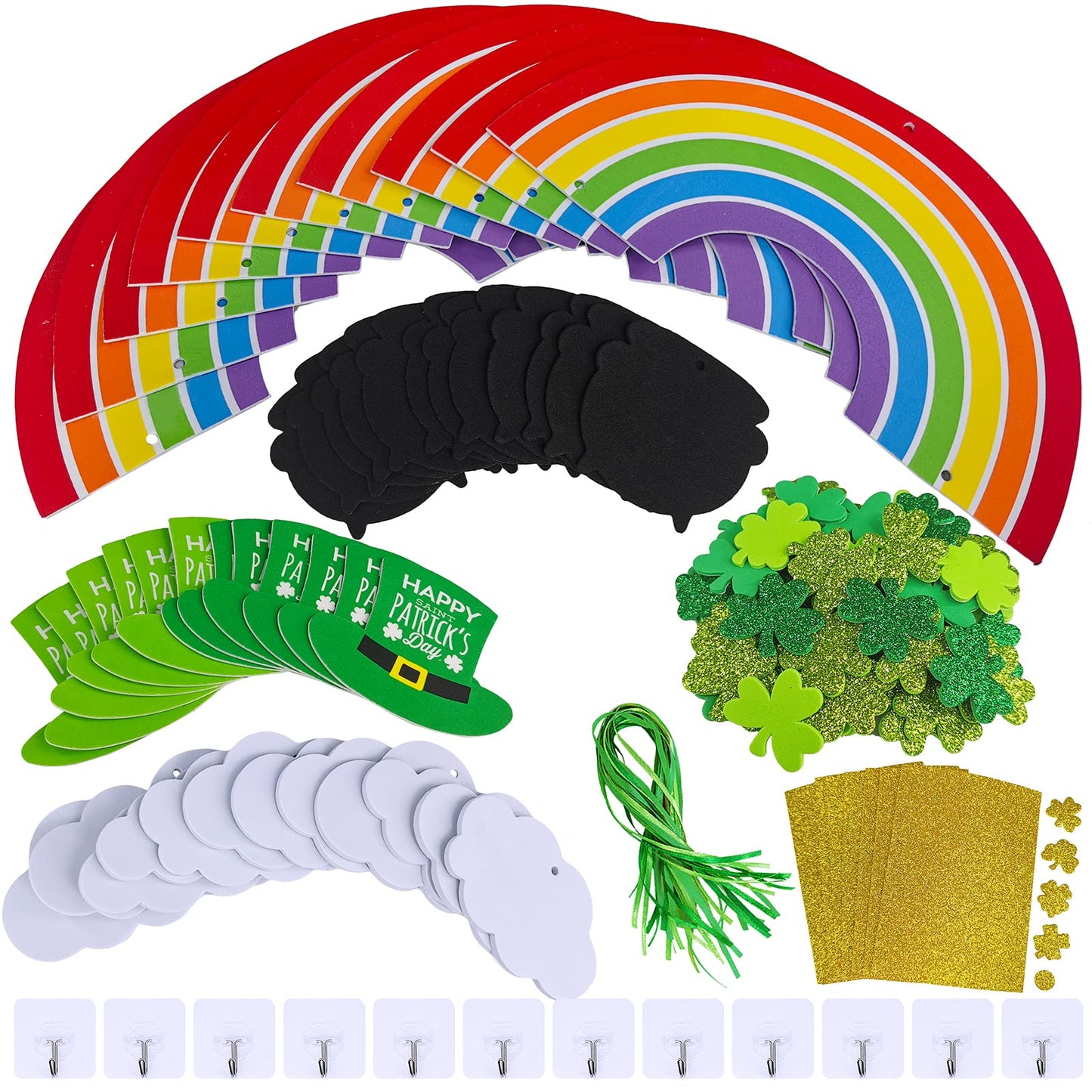 Winlyn 12 Sets St. Patricks Day Decorations Rainbow Ornaments DIY St. Pats Craft Kits Rainbow Four-Leaf Clover Irish Lucky Sha