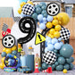 Race Car Birthday Balloons Decorations, 40 Inch Racetrack Black Number 9 Balloon, Large Mylar Black 9 Balloon For 9St Birthday R