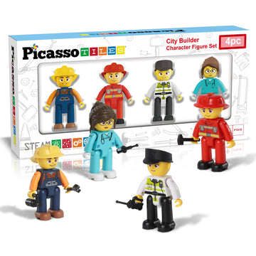 Picasso Toys Magnetic Action Figures 4 Piece City Builder Character For Magnet Building Block Tiles Expansion Pack Construction