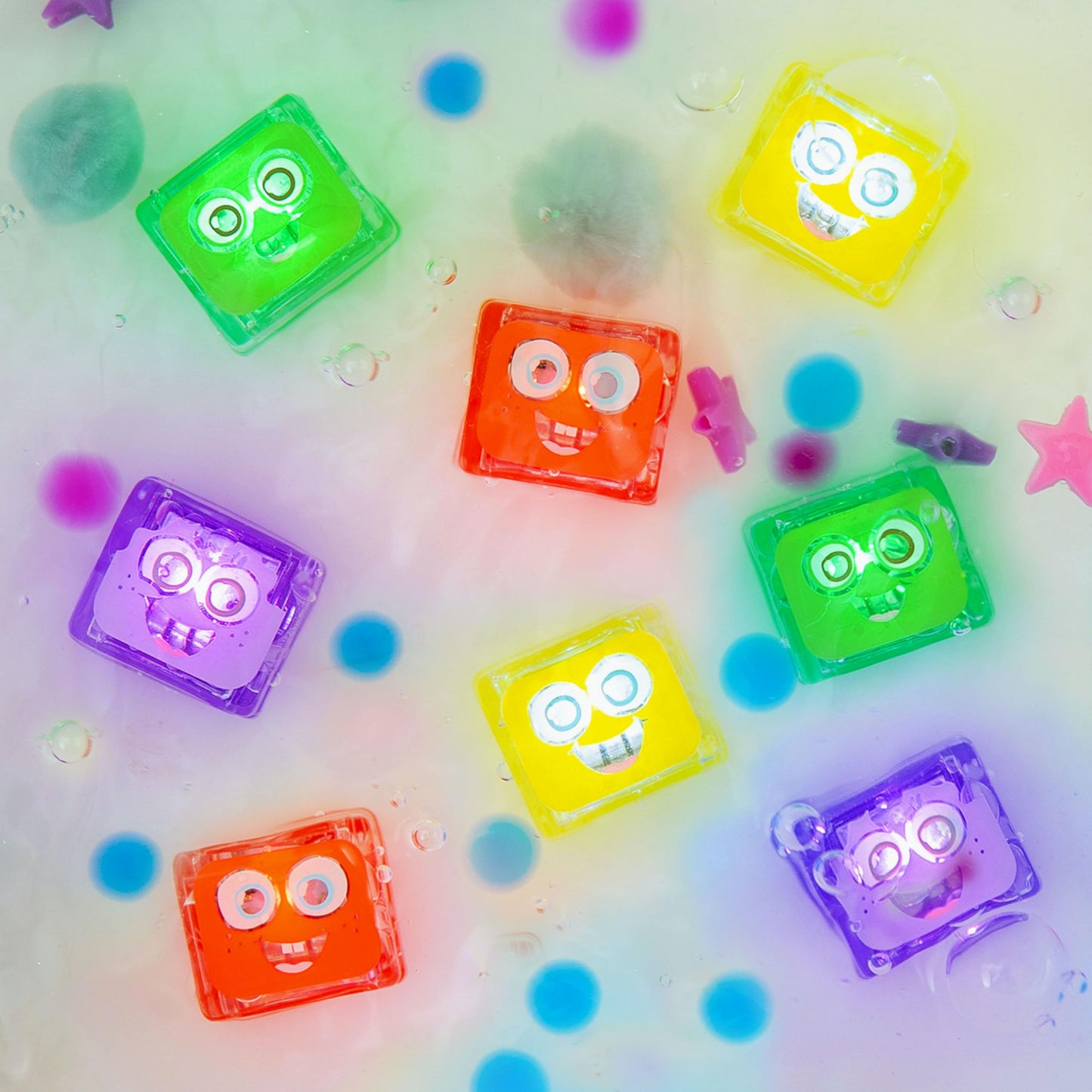 Glo Pals Water-Activated Light-Up Cubes – 12 Pack, Small, Plastic, Multiple Colors (Purple, Yellow, Green, Red)