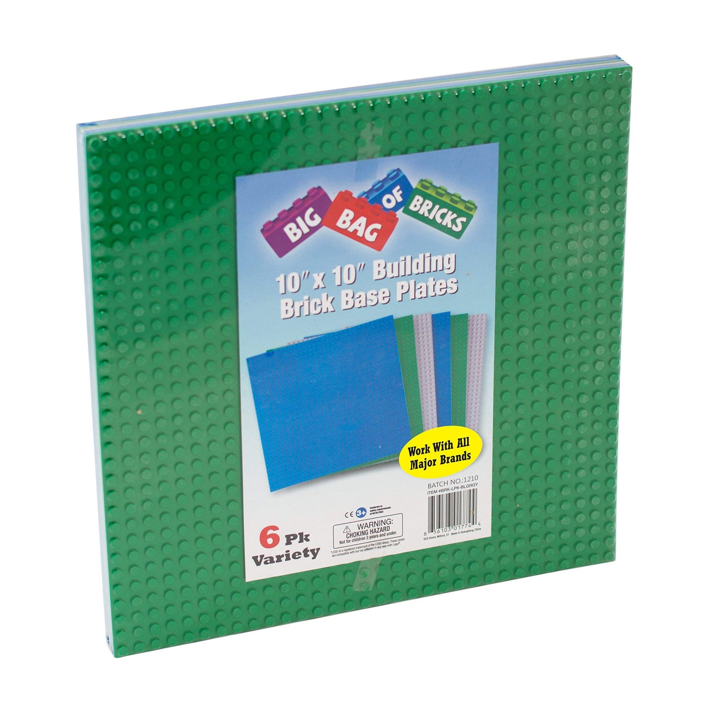 Scs Direct Bricks Building Blocks Baseplates - Large 10' X 10' Stackable - Variety Pack Plates With Dual Connectivity(6 Pk) Compatible With And Tight Fit All Major Building Blocks Brands, Gift