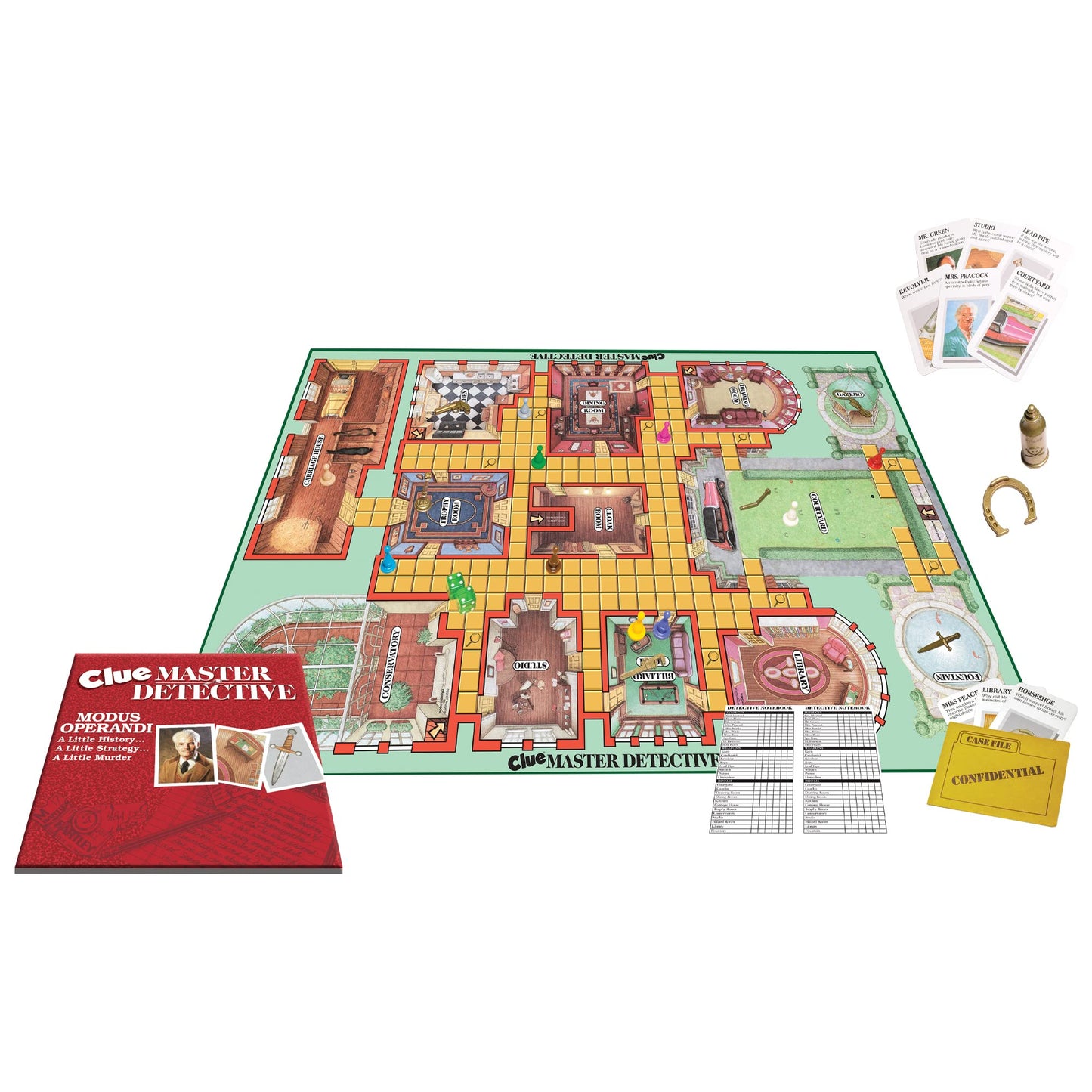 Winning Moves Clue Master Detective Game - Oversized Brass Tone Weapons, Multi-colored, for 10 Players, Ages 10+ - Model 1213