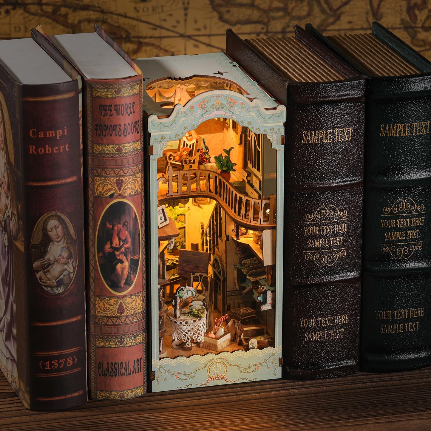 Diy Book Nook Kit - Bookend Diorama With Led - 3D Wooden Puzzle Diy Miniature House Kits - Bookshelf Insert Decor - Booknook Dol