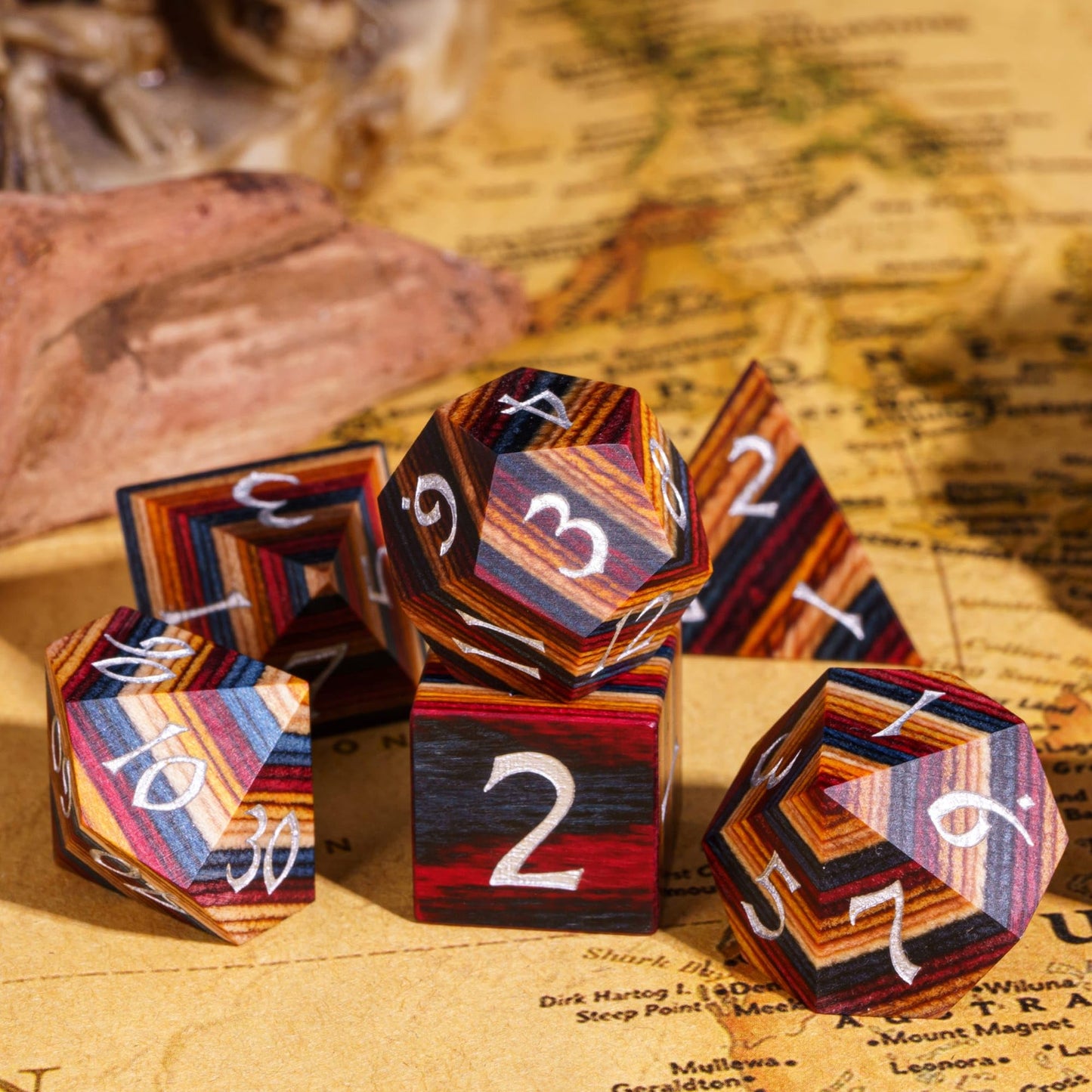 Hddais Wood Dice Set Yellow Striped Dnd Dice Natural Wood Handmade Dice For Dungeons And Dragons Role Playing Games