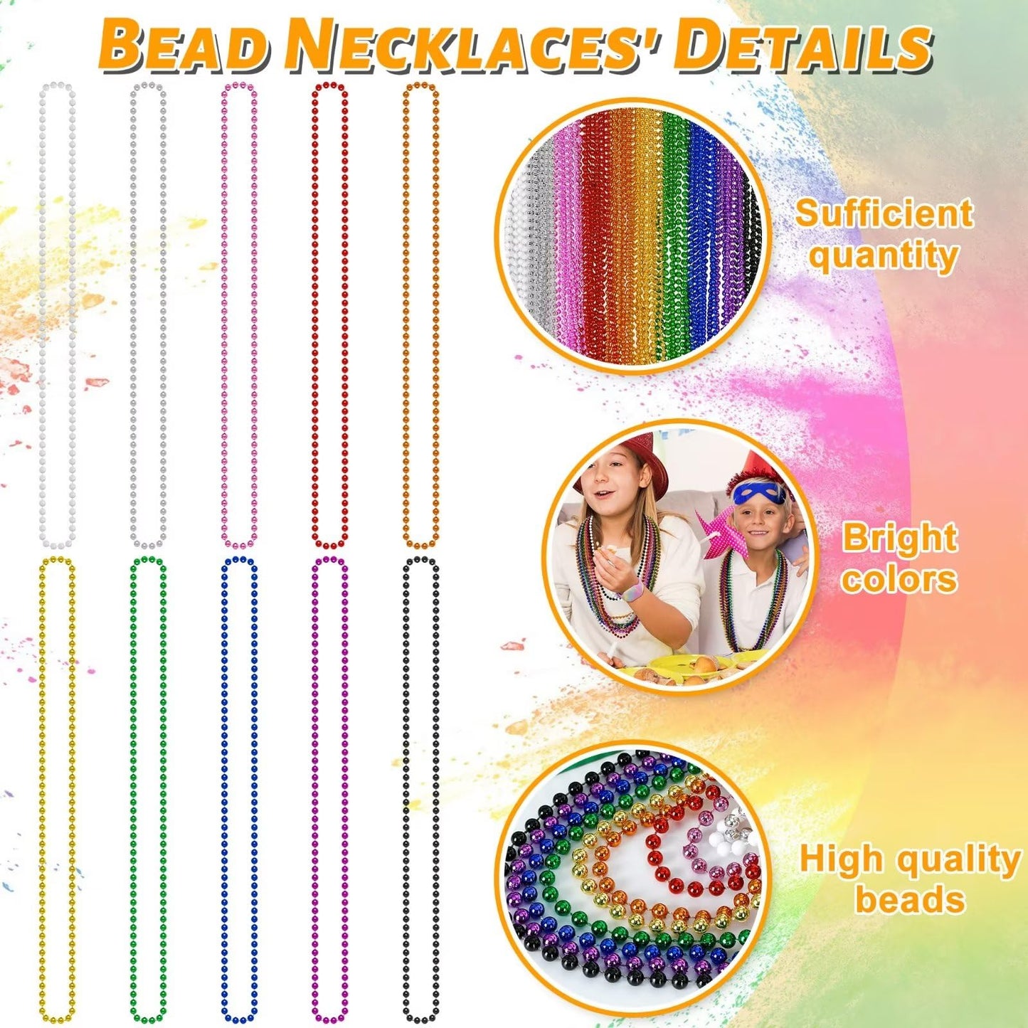 72PCS Mardi Gras Beads, Metallic 10 Kinds Bead Necklace Party Favors, 33'' Mardi Gras Necklace Women Men Stuff, Festival Parade