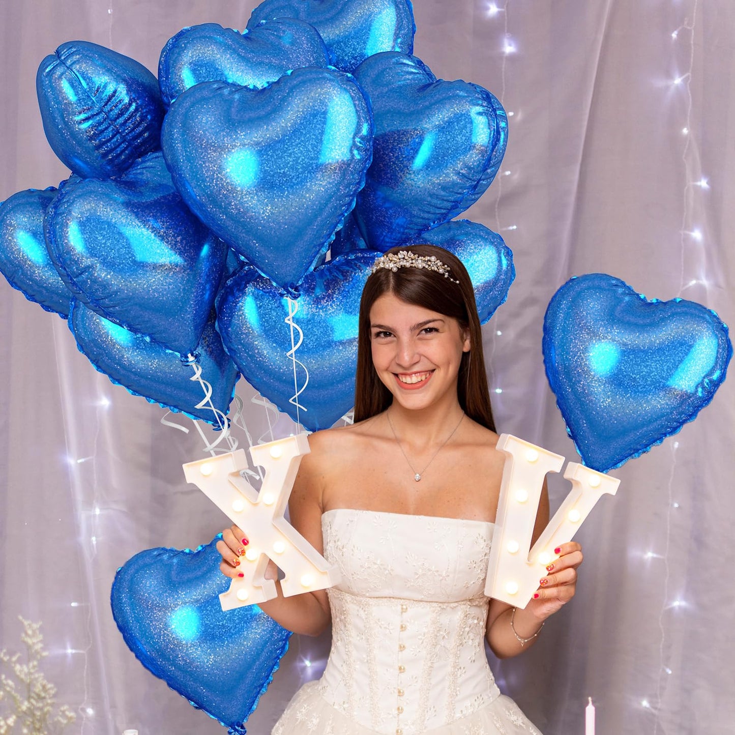 Biapian Dark Blue Heart Balloons, 10Pcs Glitter Blue Heart Shape Balloons, 18Inch Love Foil Balloons Helium For Boys Men Valenti