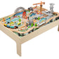 Amazon Basics 120-Piece Wooden Train Set with Table, Multi-Activity, 47.4 x 33.46 x 16.14 inches, Storage Bin, Model 838385