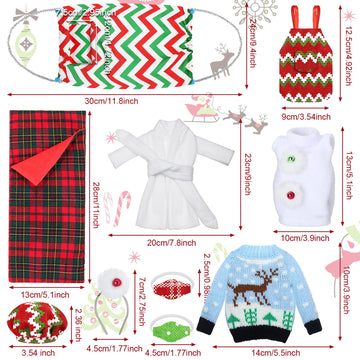 Aoriher 10 Pcs Christmas Elf Doll Accessories Set Includes Elf Doll Clothes Kit Doll Sleeping Bag Bathrobe Apron Chef Hat Hammock Elf Doll Mask For Xmas Elf Doll Costume Outfits(Deer)