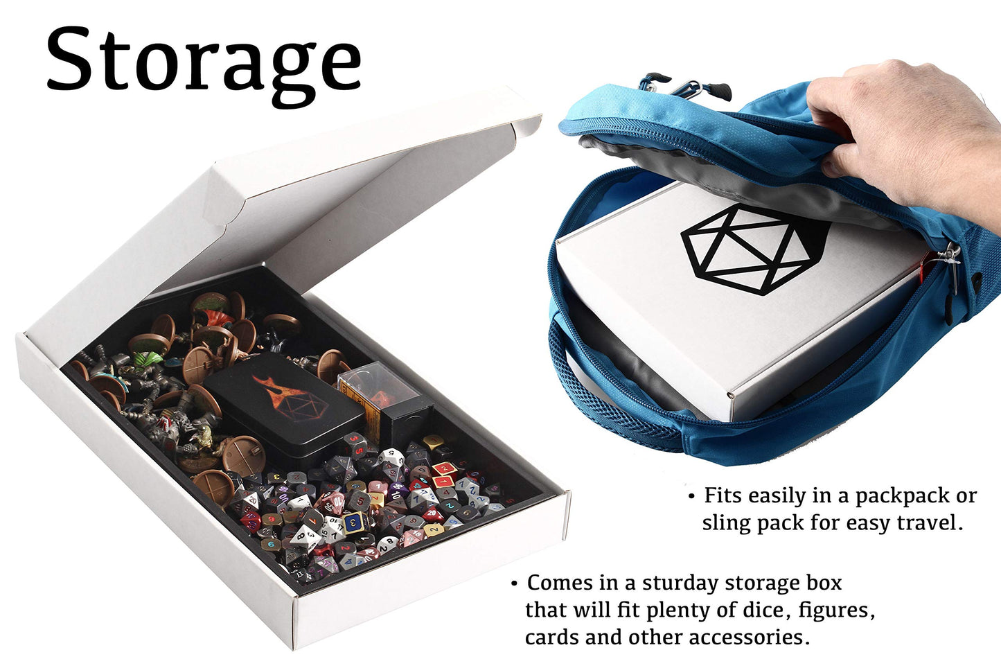 Forged Dice Co. Dice Tray 14' - Double Sided And Removable Neoprene Rolling Dice Mat - For Any Dice Or Board Game, Tabletop Rpgs Like D&D Pathfinder Roleplaying Game Black Tray W/Gray D20 Icon Mat