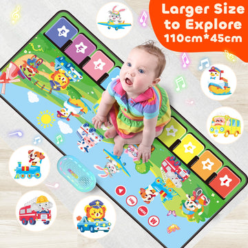 Momuse Piano Music Mat With 80 Sounds, Large Animal Car Touch Blanket Playmat Carpet Musical Toys For Toddlers 1-3, Portable Flo