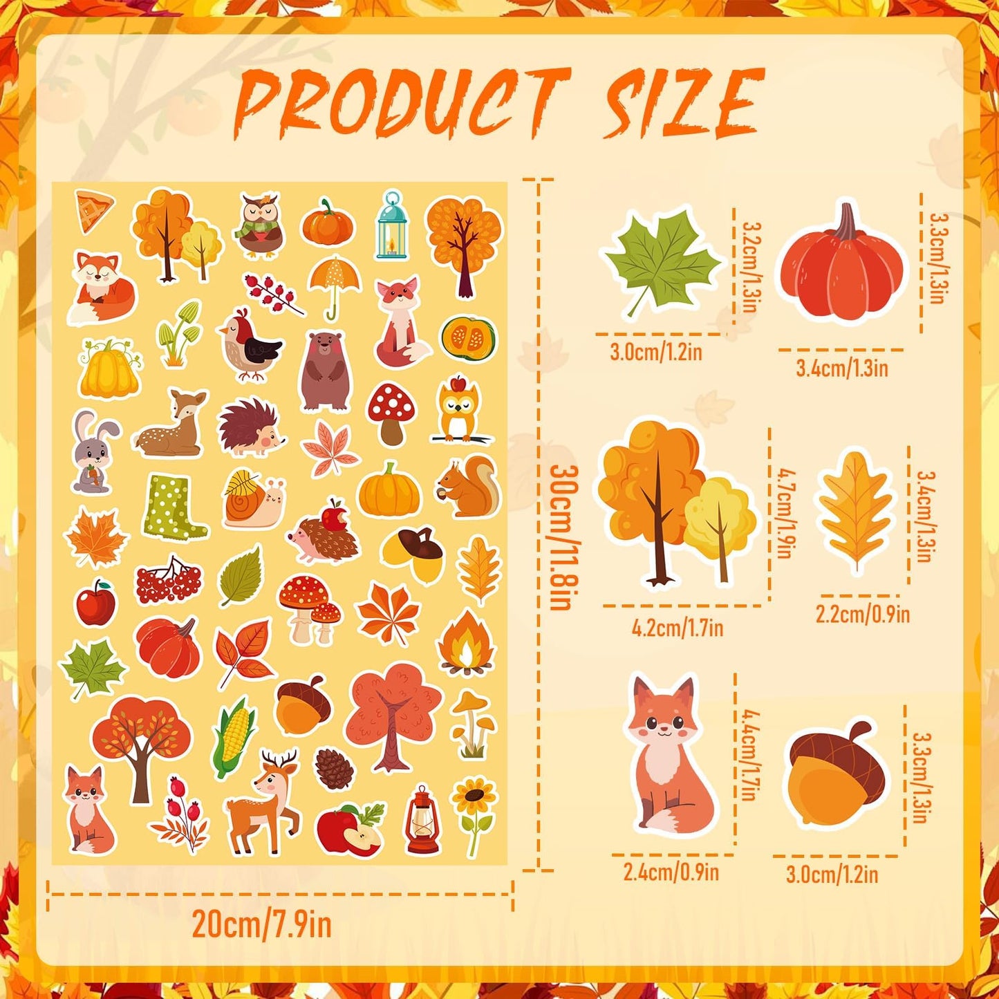 JULBEAR 300 Pieces Fall Foam Stickers, Thanksgiving Maple Leaves Self Adhesive Puffy Scrapbook Stickers for Kids Autumn Party Fa