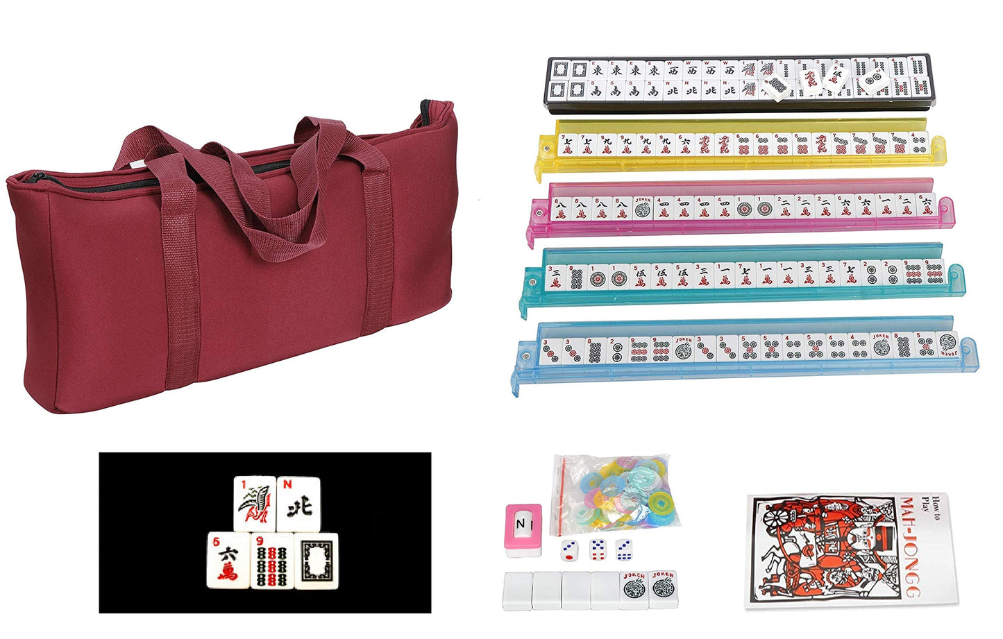 C&H Solutions American Mah Jongg Complete Set, 166 Tiles, Nylon, White Combo Rack with Soft Bag
