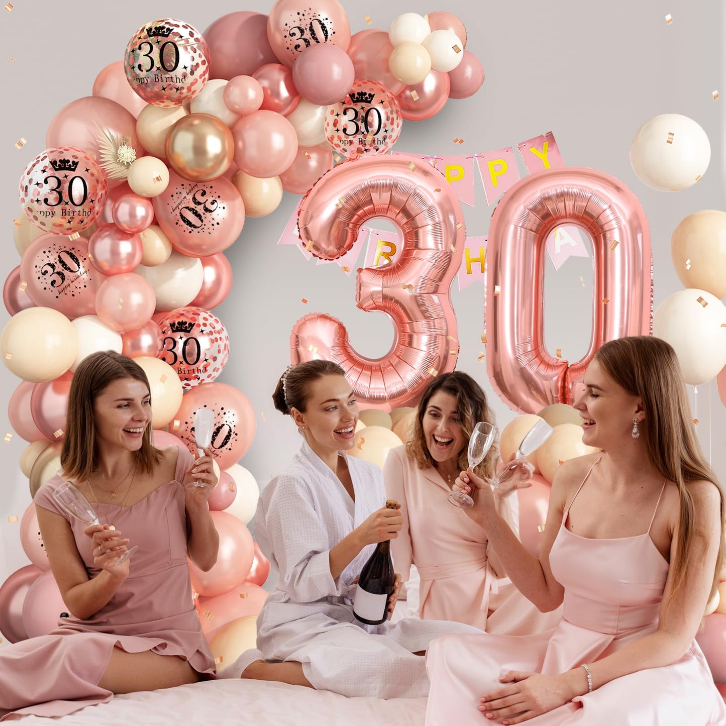 30Th Birthday Decorations For Women,Rose Gold 30Th Birthday Balloon Arch Garland Kit With Happy 30Th Birthday Number 30 Foil Bal