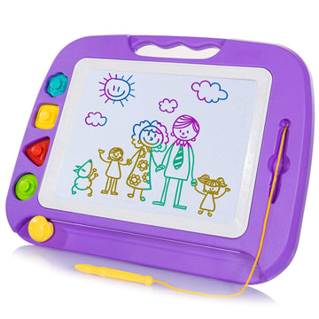Sgile Large Magnetic Drawing Board - 4 Colors 16×13In Writing Painting Doodle Pad With 4 Stamps For Toddlers, Learning Educational Toy Etch Sketch Gift For 36+ Month Kids Girls Boys, Purple