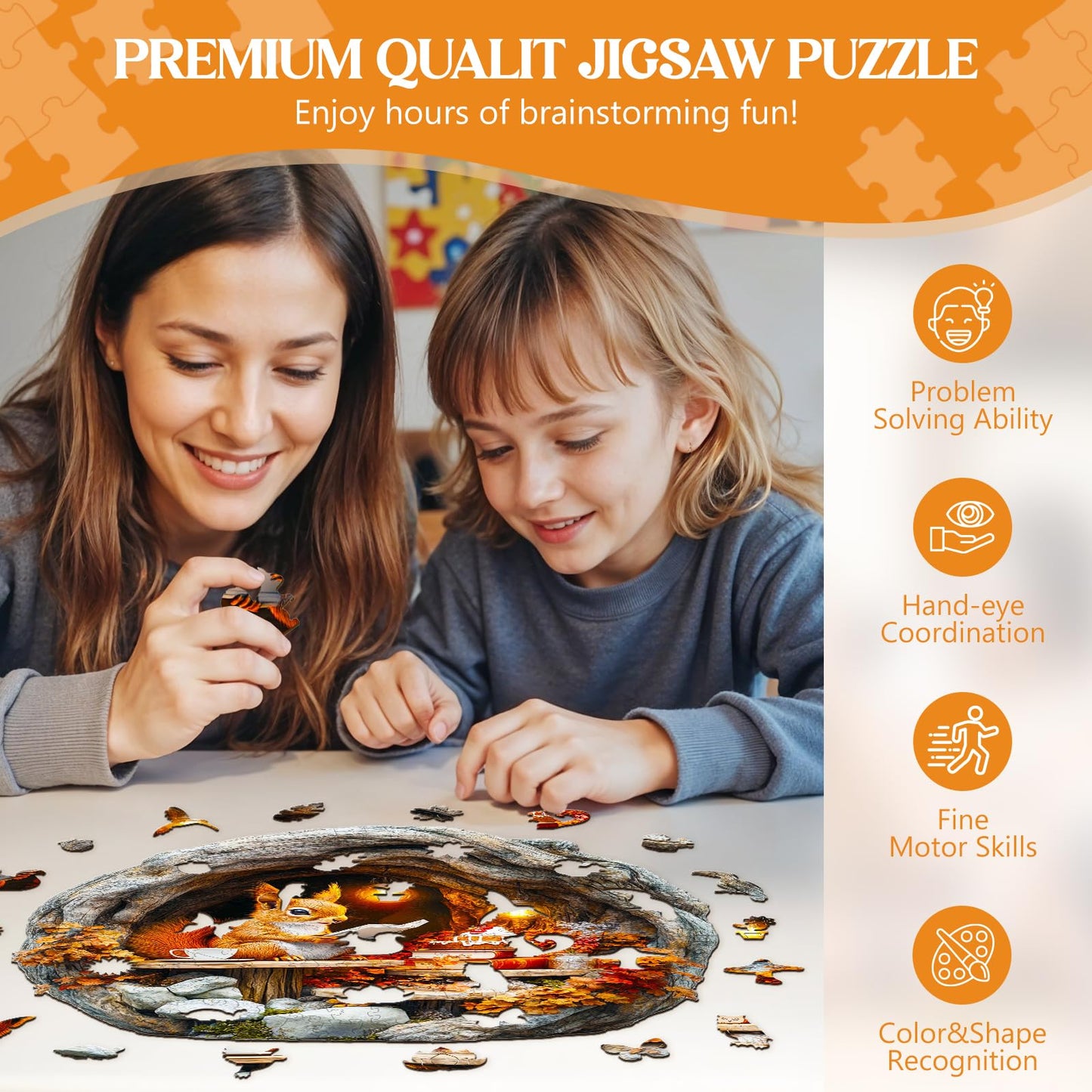 Wooden Puzzles for mature-themeds  Wooden Jigsaw Puzzles for mature-themeds Kids  3D Burrow Squirrel Unique Shaped Wood Puzzles mature-themed  Creative Birthday Gifts for Friends Family Game (13.4 * 13.1in 300pcs)