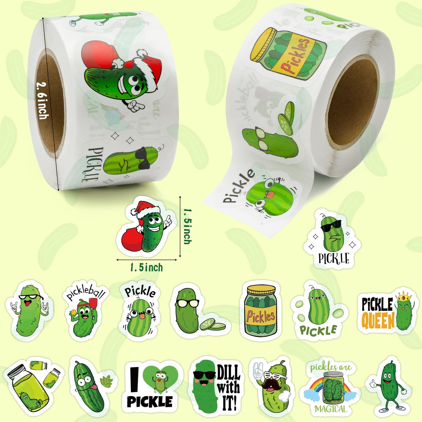 Beyumi 1000Pcs Christmas Pickle Cartoon Stickers For Kids In 2 Rolls Funny Graphic Aesthetics Cucumber Stickers Waterproof Vinyl Decal For Laptop Bottle Phone Skateboard Luggage Party Decor Gift Teens