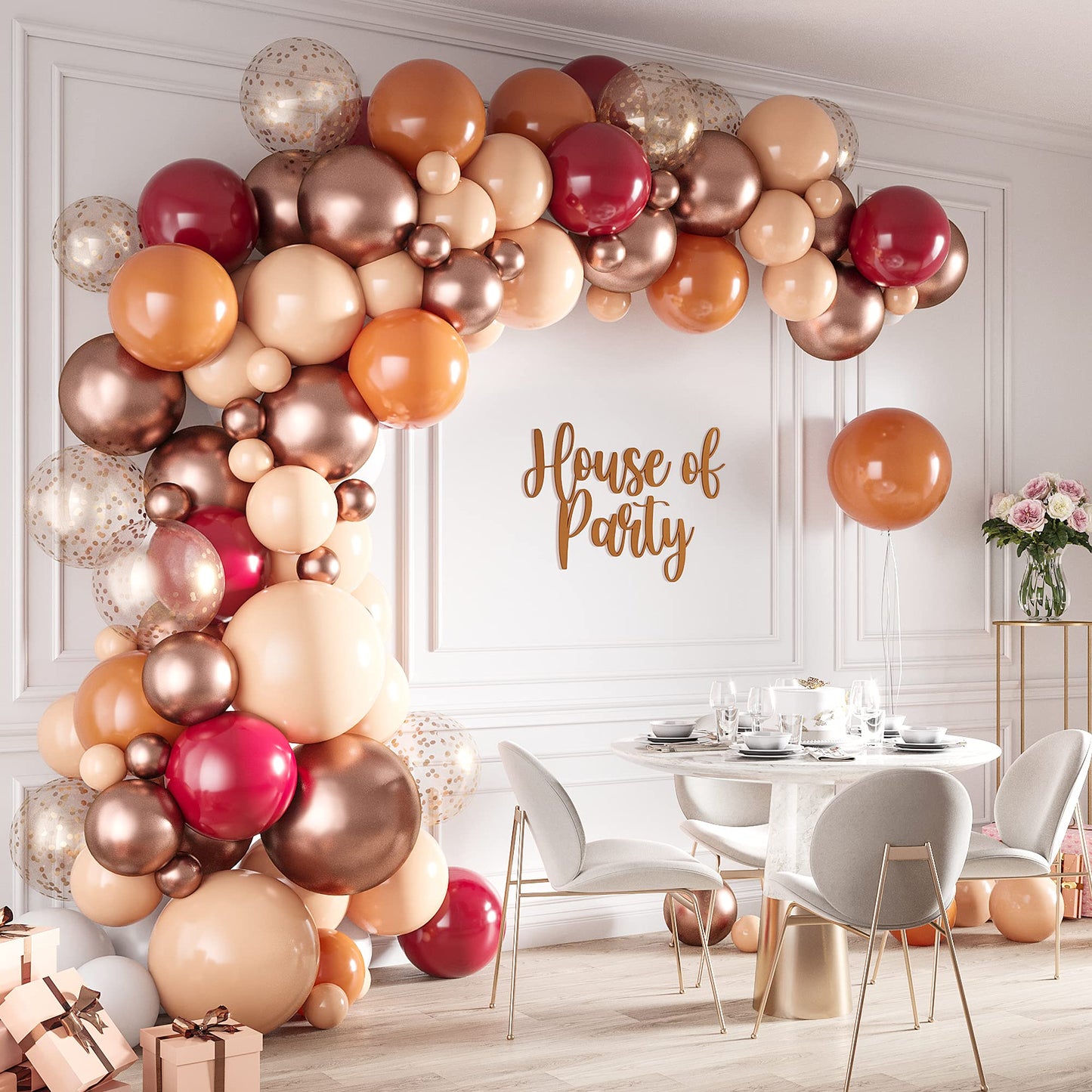 House Of Party Burgundy Balloon Garland Kit - 158 Pcs Metallic Rose Gold, Pink, Burgundy And Gold Balloons Arch Kit For Graduati