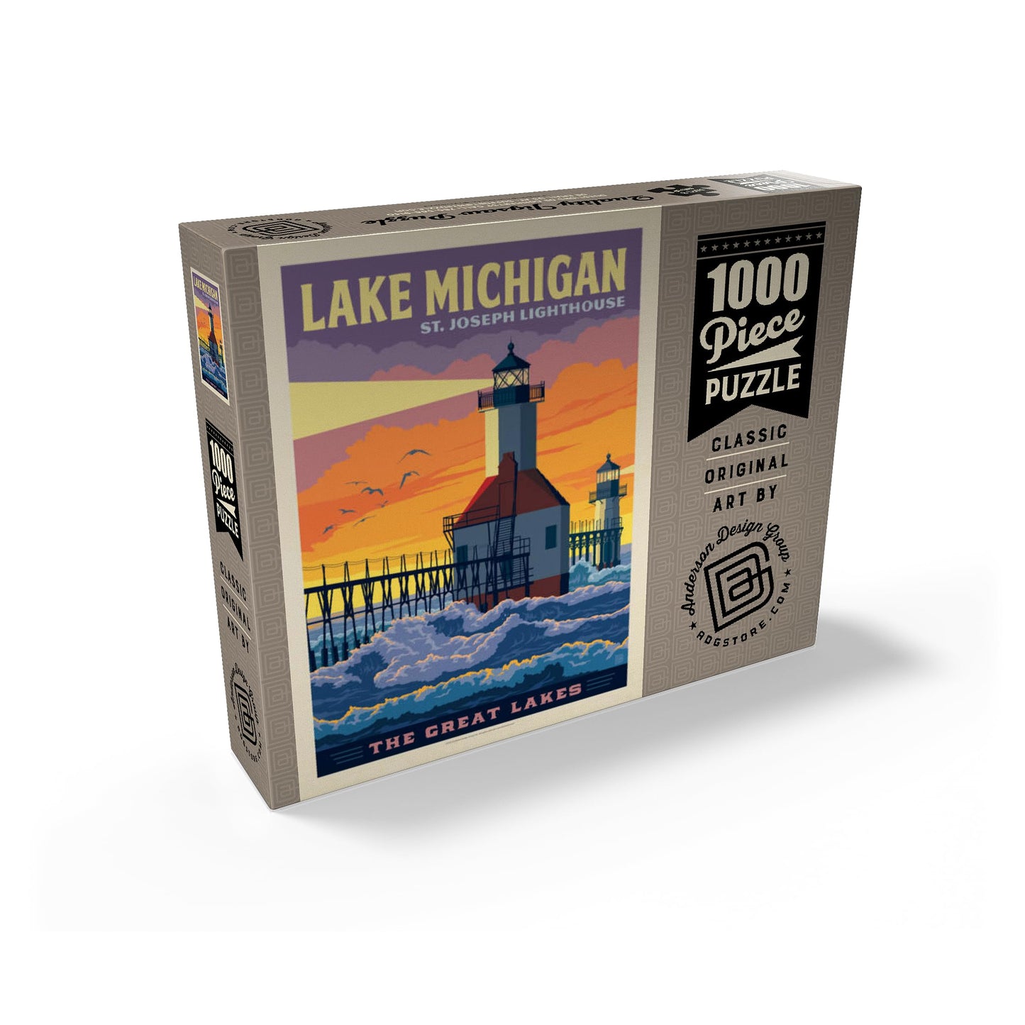 MyPuzzle Great Lakes: Lake Michigan  Vintage Poster - enhanced 1000 Piece Jigsaw Puzzle for mature-themeds