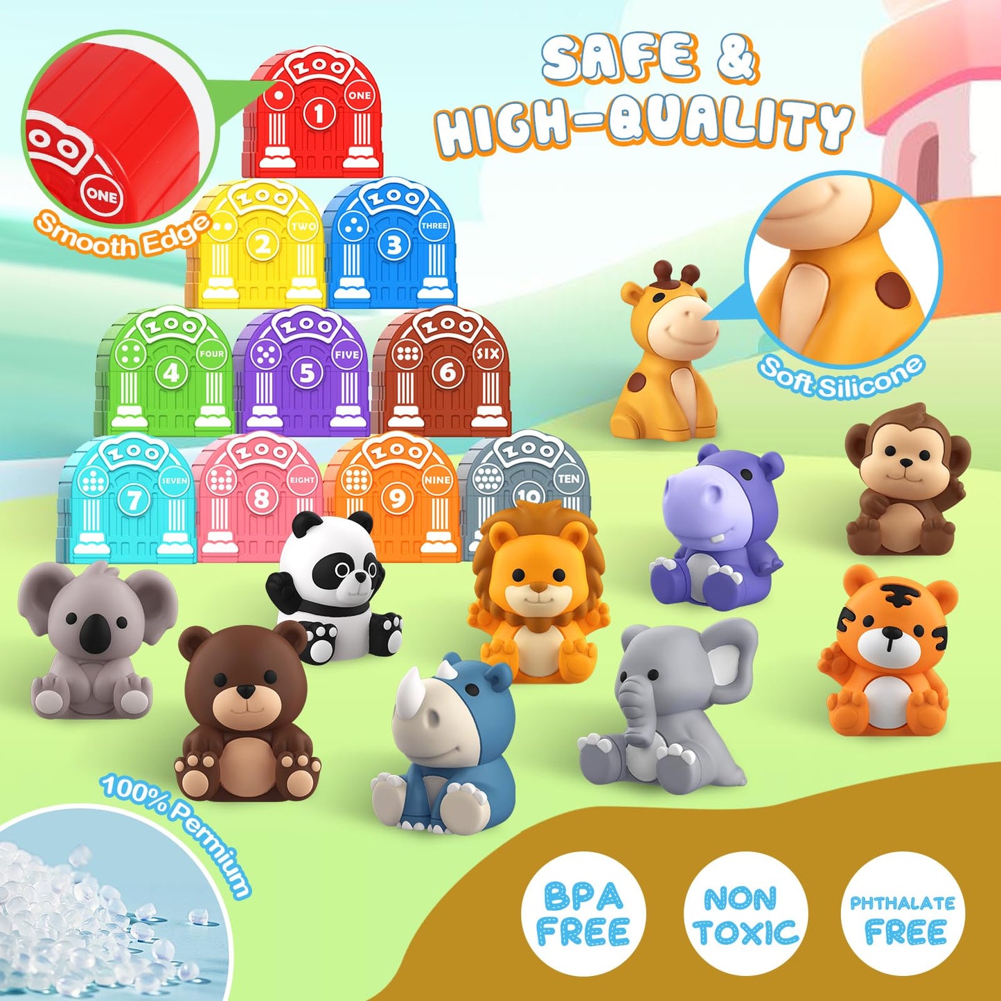 Toddler Toy For 1 2 3+ Years Old, Learning Toy For Toddlers With 20Pcs Safari Animal Toy, Montessori Educational Toy For Kids,10 Animals &10 Houses For Babies Boys Girls Easter Christmas Birthday Gift