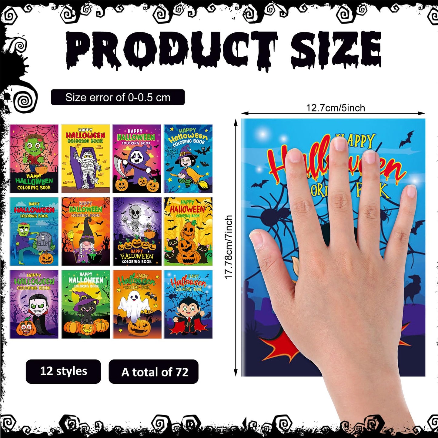Fulmoon 144 Pcs Halloween Coloring Book Crayons Set 72 Bulk Mini Halloween Coloring Book 72 Crayon for Kid Holiday Party Favor T