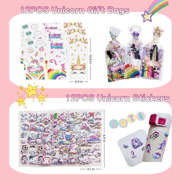 CORTUNARIO Unicorn Party Favors, 12 Pack Unicorn Birthday Party favors Supplies, Birthday Gifts Bags Coloring Books Slap Bracele