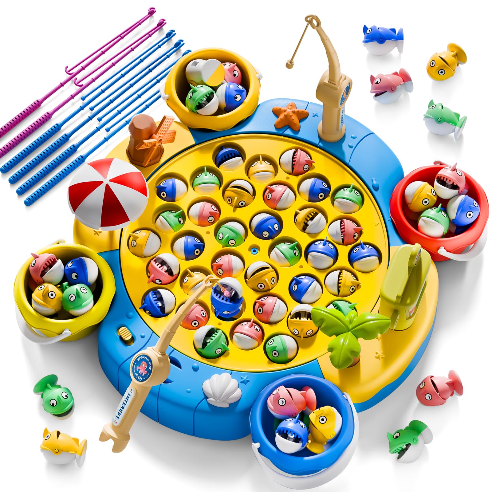 66 PCS Magnetic Fishing Game for Kids Toddlers 3-5, Fishing Toys for Boys 3 4 5 6 7 8 Year Old with 360 Rotation, 1-8 Players Bo