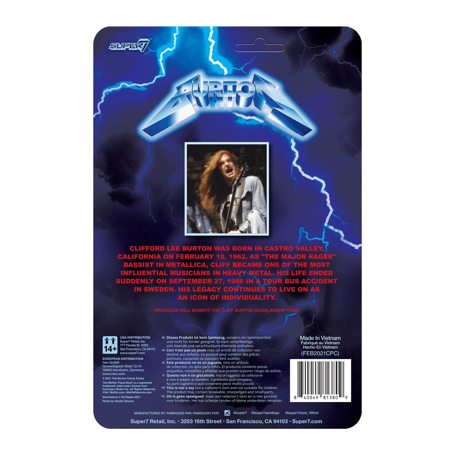 Super7 Cliff Burton 3.75" Action Figure - Multicolor Plastic Collectible with Accessories, Model RE-MTLCW01-CLF-01