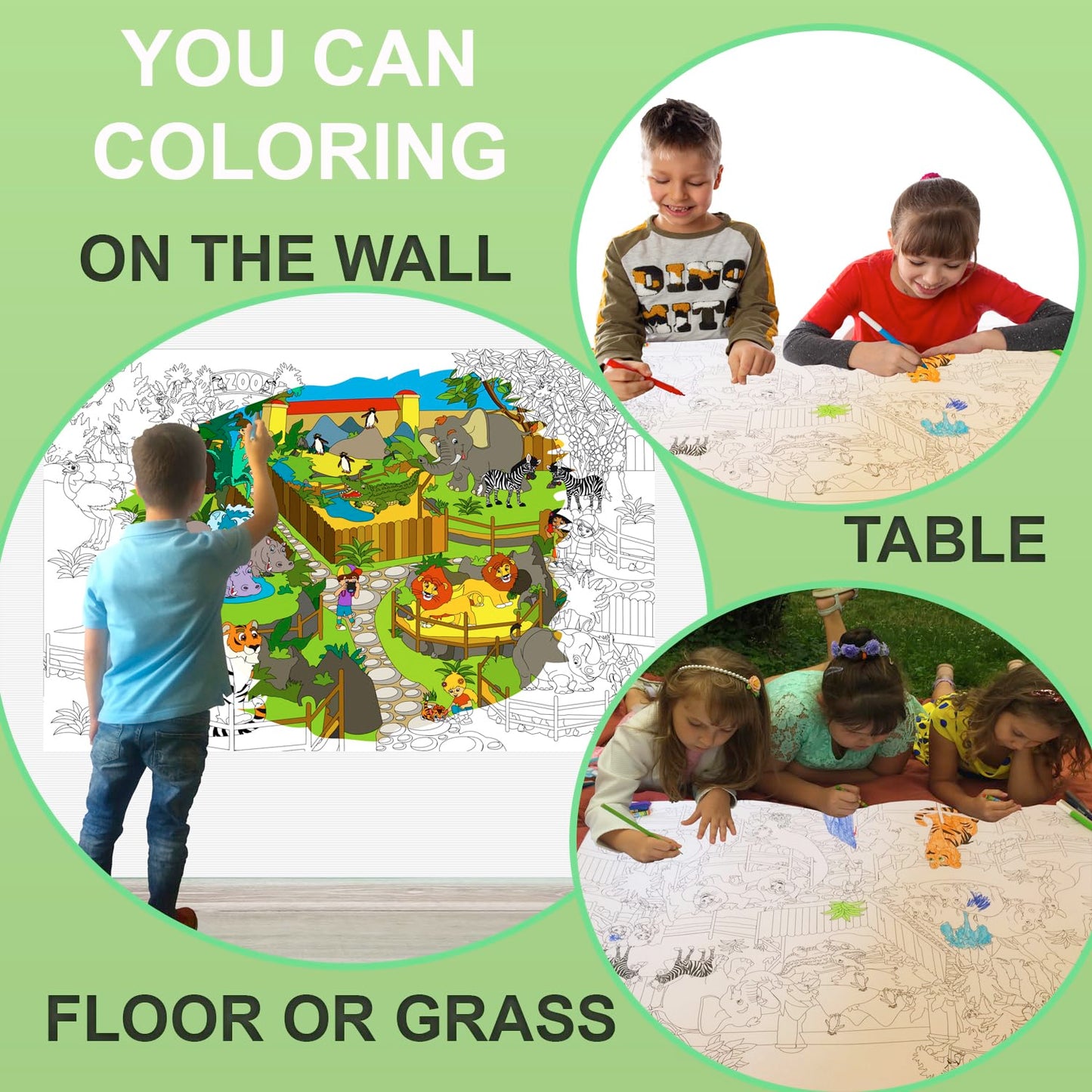 ALEX Art - Zoo Animals Giant Coloring Poster, 38.5x26.7 inches, Art Craft Kit for Kids Ages 4-12