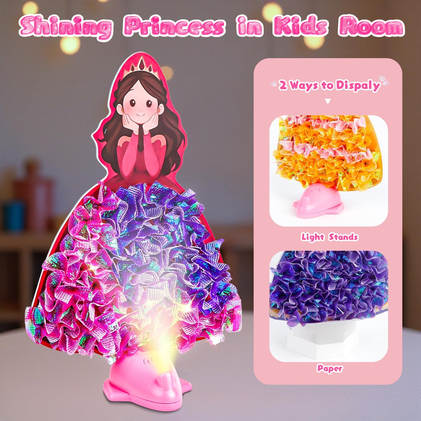 Fortand Poke-Art Crafts Kit for Kids, Princesses Craft Kits for Girls Ages 4-9 Paper Craft Kits with LED Base DIY Creative Activ