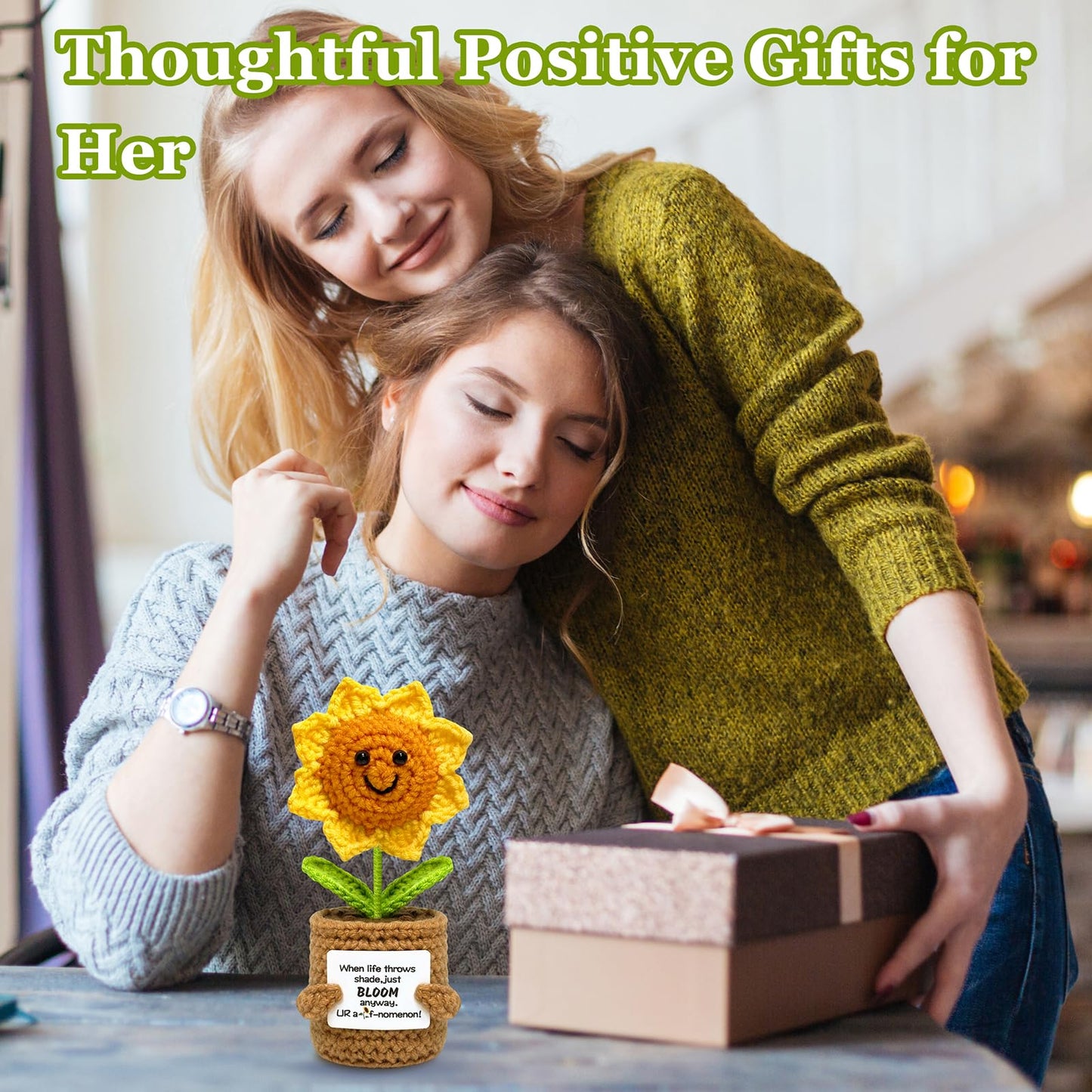 Funny Positive Crochet Sunflower Gifts for Women Men  Emotional Support Gift for Best Friend Coworker Classmate and Sister  Cool Birthday Gift for Teens Girls Boys  Encouragement Gifts for Women Men